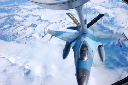 An F-16C Falcon with the 18th Aggressor Squadron, receives fuel from a KC-135 Stratotanker with the 168th Air Refueling Wing, both from the Eielson Air Force Base, Alaska, during the Northern Edge Premier Joint Training Exercise at Eielson Air Force Base, June 16, 2011 (photo Alaskan Command)