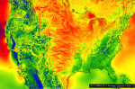 wind power potentials for US, red high, blue low (Chris Clack/CIRES)