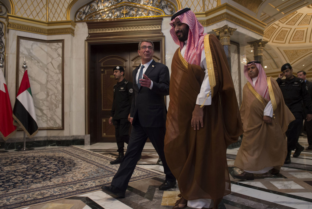 US Secretary of Defense Ash Carter with Saudi Arabia's Deputy Crown Prince and Minister of Defense Mohammed bin Salman, in Riyadh, Saudi Arabia, April 20, 2016 (photo US Dept of Defense)