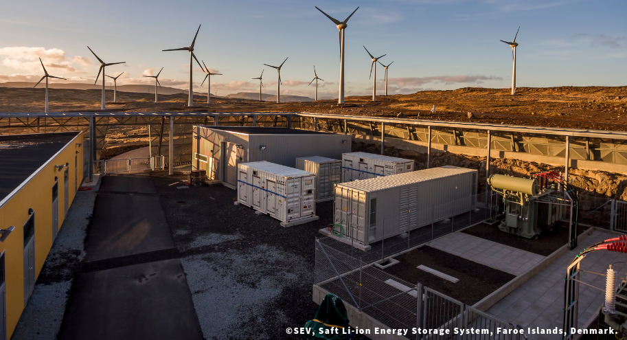 Already now on islands and in microgrids, storage is part of the solution to decarbonise the system: storage together with variable renewable energy and smart grids is generally more economical and environmentally friendly than diesel-powered generators.This picture shows a Saft Li-ion energy storage that enables SEV to optimise wind power for the Faroe Islands at Husahagi. Source: SEV.